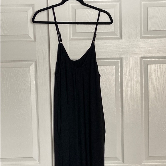 Black Wide Leg Slip Jumpsuit with Spaghetti Straps for Cocktail - Picture 1 of 2